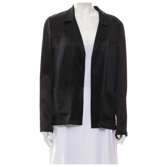 ✨Vintage CHANEL 2002 Collection CC Logo Black Silk Suit Jacket Blazer
